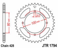 JT SPROCKETS - JTSPR RR SPROC 428 STEEL ST 1794, 45
