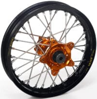 HAAN WHEELS Compleet Achterwiel 14x1,60x36T Zwarte Velg/Oranje Naaf/Zilveren Spaken/Zilveren Spaaknippels