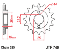 JT SPROCKETS - JTSPR FR SPROC 530 STEEL NFR 740, 15, ST
