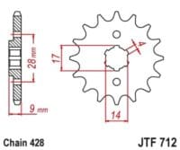 JT SPROCKETS - JTSPR FR SPROC 428 STEEL ST 712, 13, STL