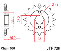 JT SPROCKETS - JTSPR RR SPROC 520 STEEL NFR 736, 15, ST