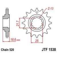 JT SPROCKETS Staal geluidsarm voortandwiel 1538 - 520