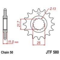JT SPROCKETS Staal geluidsarm voortandwiel 580 - 530