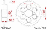 AFAM Staal standaard achtertandwiel 50806 - 520
