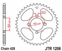 JT SPROCKETS Staal standaard achtertandwiel 1206 - 428