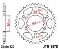 JT SPROCKETS Staal standaard achtertandwiel 1478 - 520