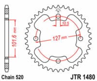 JT SPROCKETS Staal standaard achtertandwiel 1480 - 520
