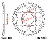 JT SPROCKETS Staal standaard achtertandwiel 1806 - 428