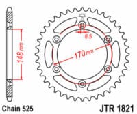 JT SPROCKETS Staal standaard achtertandwiel 1821 - 525