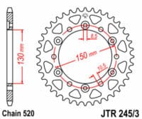 JT SPROCKETS Staal standaard achtertandwiel 245/3 - 520