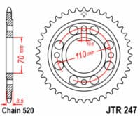 JT SPROCKETS Staal standaard achtertandwiel 247 - 520