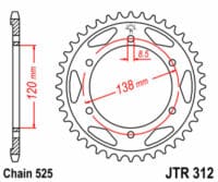 JT SPROCKETS Staal standaard achtertandwiel 312 - 525