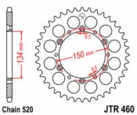 JT SPROCKETS Staal standaard achtertandwiel 460 - 520