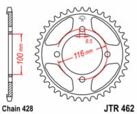 JT SPROCKETS Staal standaard achtertandwiel 462 - 428
