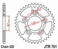 JT SPROCKETS Staal standaard achtertandwiel 701 - 520