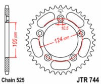 JT SPROCKETS Staal standaard achtertandwiel 744 - 525