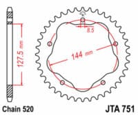 JT SPROCKETS Aluminium achtertandwiel 751 - 520 - JT SPROCKETS kroonhouder vereist