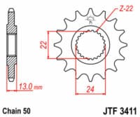 1077363001-2-800Wx800H JT SPROCKETS Staal standaard voortandwiel 3411 - 530