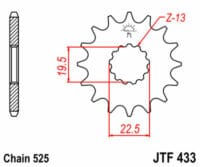 1077391001-1-800Wx800H JT SPROCKETS Staal standaard voortandwiel 433 - 525