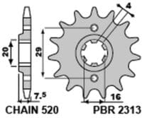 PBR Staal standaard voortandwiel 2313 - 520