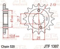 JT SPROCKETS Staal geluidsarm voortandwiel 1307 - 520