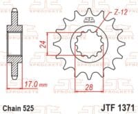 JT SPROCKETS Staal geluidsarm voortandwiel 1371 - 525
