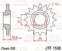 JT SPROCKETS Staal geluidsarm voortandwiel 1538 - 520