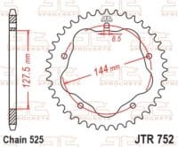 JT SPROCKETS Staal standaard achtertandwiel 752 - 525 - JT SPROCKETS kroonhouder vereist