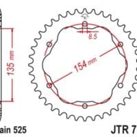 800Wx800H-1075107001-1 JT SPROCKETS Aluminium achtertandwiel 761 - 525 - JT SPROCKETS kroonhouder vereist