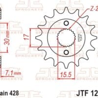 800Wx800H-1077214001-1 JT SPROCKETS Staal standaard voortandwiel 1257 - 428