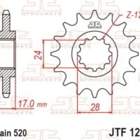 800Wx800H-1077220002-1 JT SPROCKETS Staal standaard voortandwiel 1295 - 520
