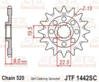 JT SPROCKETS Staal zelfreinigend voortandwiel 1442 - 520