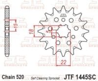 JT SPROCKETS Staal zelfreinigend voortandwiel 1445 - 520