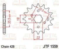 800Wx800H-1077280001-1 JT SPROCKETS Staal standaard voortandwiel 1559 - 428