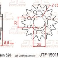 800Wx800H-1077297002-1 JT SPROCKETS Staal zelfreinigend voortandwiel 1901 - 520