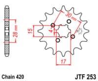 800Wx800H-1077309002-1 JT SPROCKETS Staal standaard voortandwiel 253 - 420
