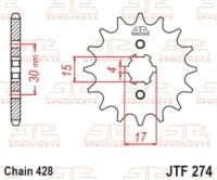 800Wx800H-1077316001-1 JT SPROCKETS Staal standaard voortandwiel 274 - 428