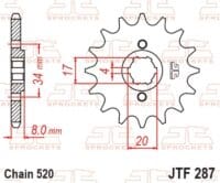 800Wx800H-1077327002-1 JT SPROCKETS Staal standaard voortandwiel 287 - 520