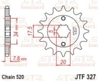 800Wx800H-1077348002-1 JT SPROCKETS Staal standaard voortandwiel 327 - 520
