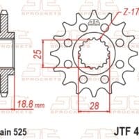 800Wx800H-1077368001-1 JT SPROCKETS Staal standaard voortandwiel 405 - 525