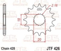 800Wx800H-1077383004-1 JT SPROCKETS Staal standaard voortandwiel 426 - 428