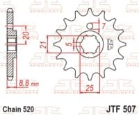 800Wx800H-1077403002-1 JT SPROCKETS Staal standaard voortandwiel 507 - 520