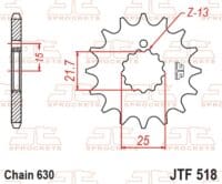 800Wx800H-1077413001-1 JT SPROCKETS Staal standaard voortandwiel 518 - 630