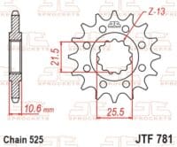 800Wx800H-1077480001-1 JT SPROCKETS Staal standaard voortandwiel 781 - 525