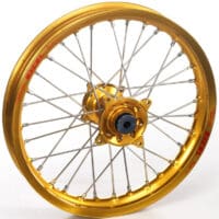Picture 034 HAAN WHEELS Compleet Voorwiel Tubeless 21x2,15x36T Blauwe Velg/Gouden Naaf/Zilveren Spaken/Zilveren Spaaknippels