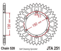 JT SPROCKETS Standaard achtertandwiel aluminium - 520