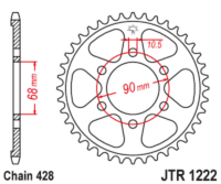 JT SPROCKETS Standaard staal achtertandwiel 1222 - 428