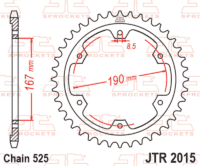 JT SPROCKETS Standaard staal achtertandwiel - 525