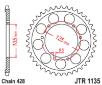 JT SPROCKETS Standaard staal achtertandwiel 1135 - 428