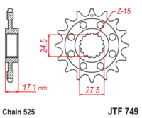 JT SPROCKETS Staal geluidsarm voortandwiel 749 - 525
